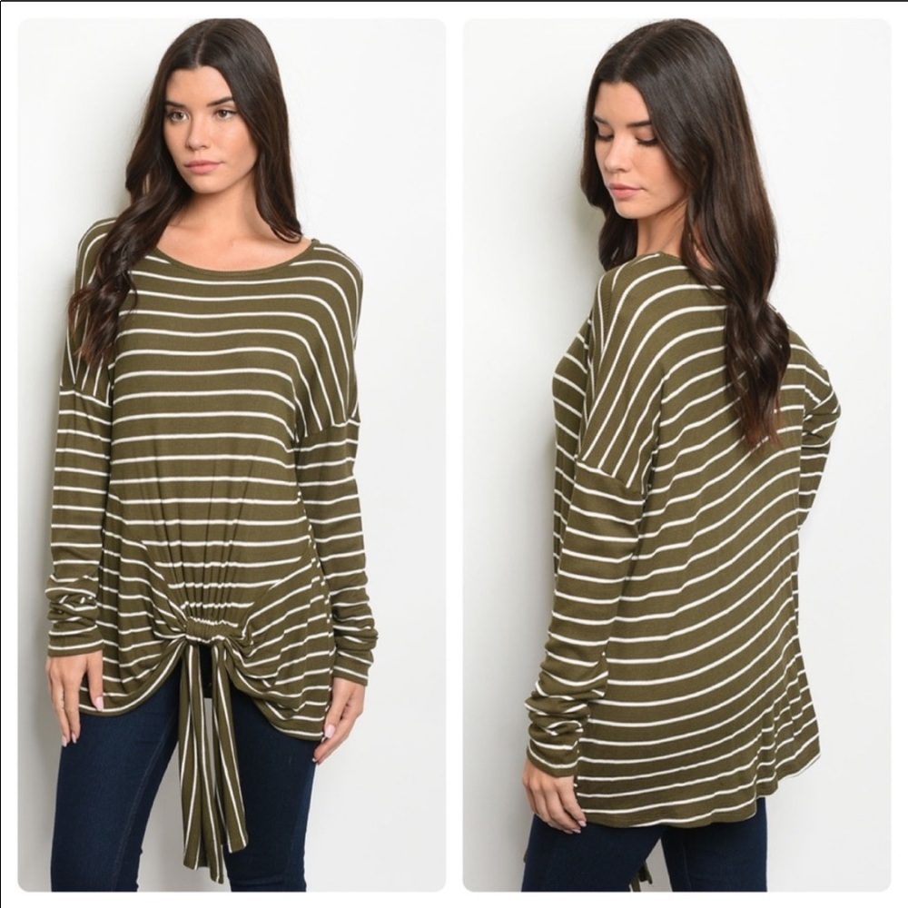 Striped Olive Tunic Top, size L